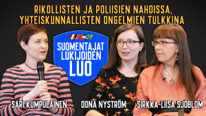 Kolme naista istuu ja keskustelee. Suomentajat lukijoiden luo -sarja.