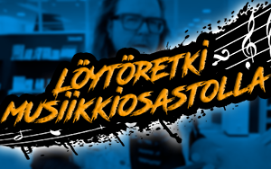 Löytöretki musiikkiosastolla -sarjan logo.