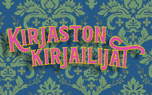 Pinkki-kultainen teksti, jossa lukee Kirjaston kirjailijat 