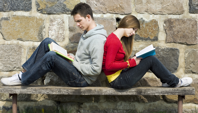 Students with books